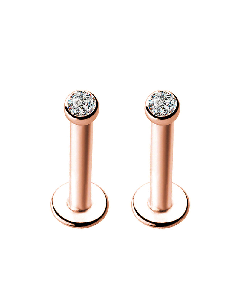 Simple Round Bezel Earring Studs Ear Piercing Jewelry for Cartilage Helix Tragus Conch in Silver, Gold or Rose Gold - www.Impuria.com 